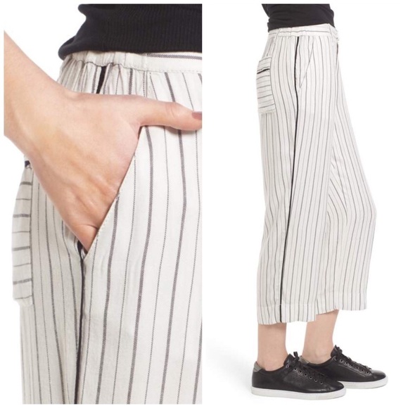 Treasure & Bond Crop Wide Leg Striped Trouser Pant - Picture 2 of 8